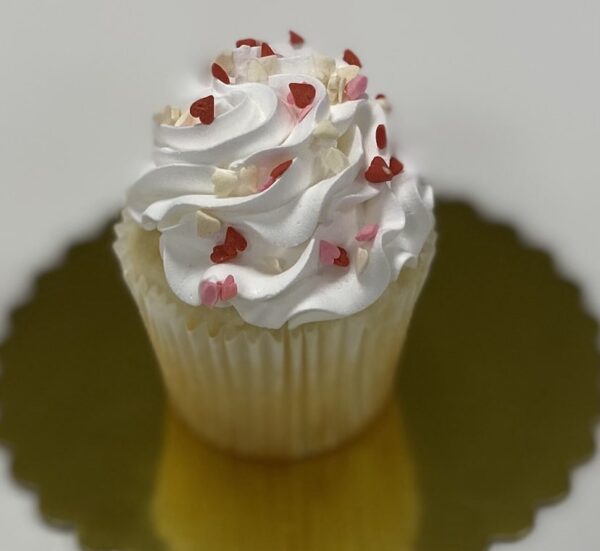 United Way Local Love Cupcakes—vanilla or chocolate stuffed with strawberry filling sprinkled with hearts